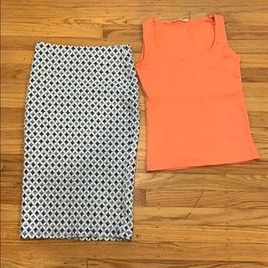 Zara Midi Skirt and Wide Strap Tank Top, Size XS/S